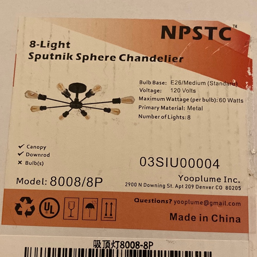8-Light Sputnik Sphere Chandelier, 120 Volts